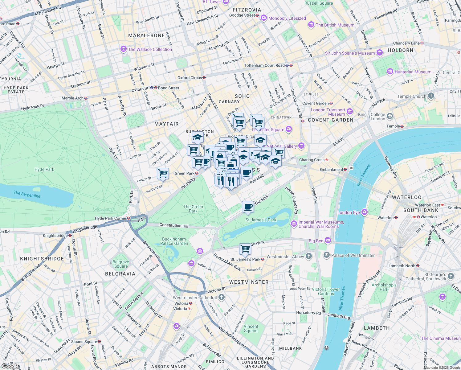 map of restaurants, bars, coffee shops, grocery stores, and more near 71-75 Shelton Street in Greater London