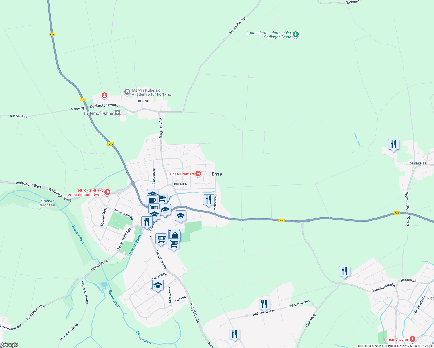 map of restaurants, bars, coffee shops, grocery stores, and more near in Ense