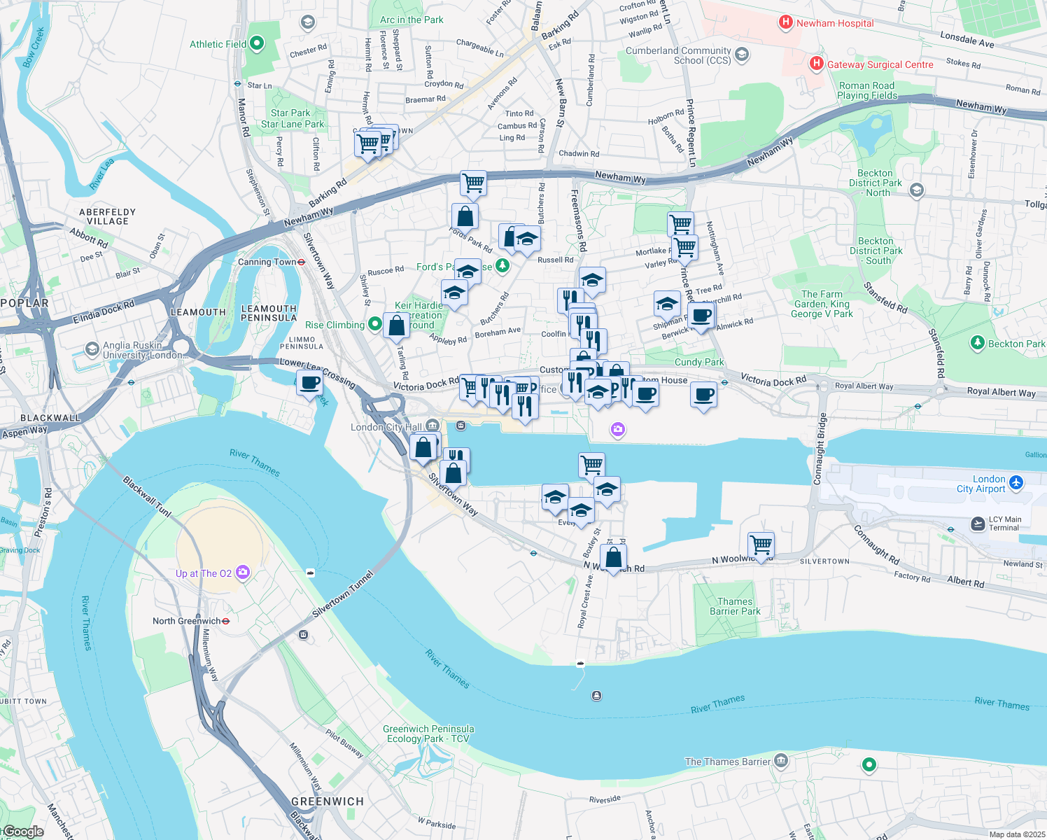 map of restaurants, bars, coffee shops, grocery stores, and more near in Greater London