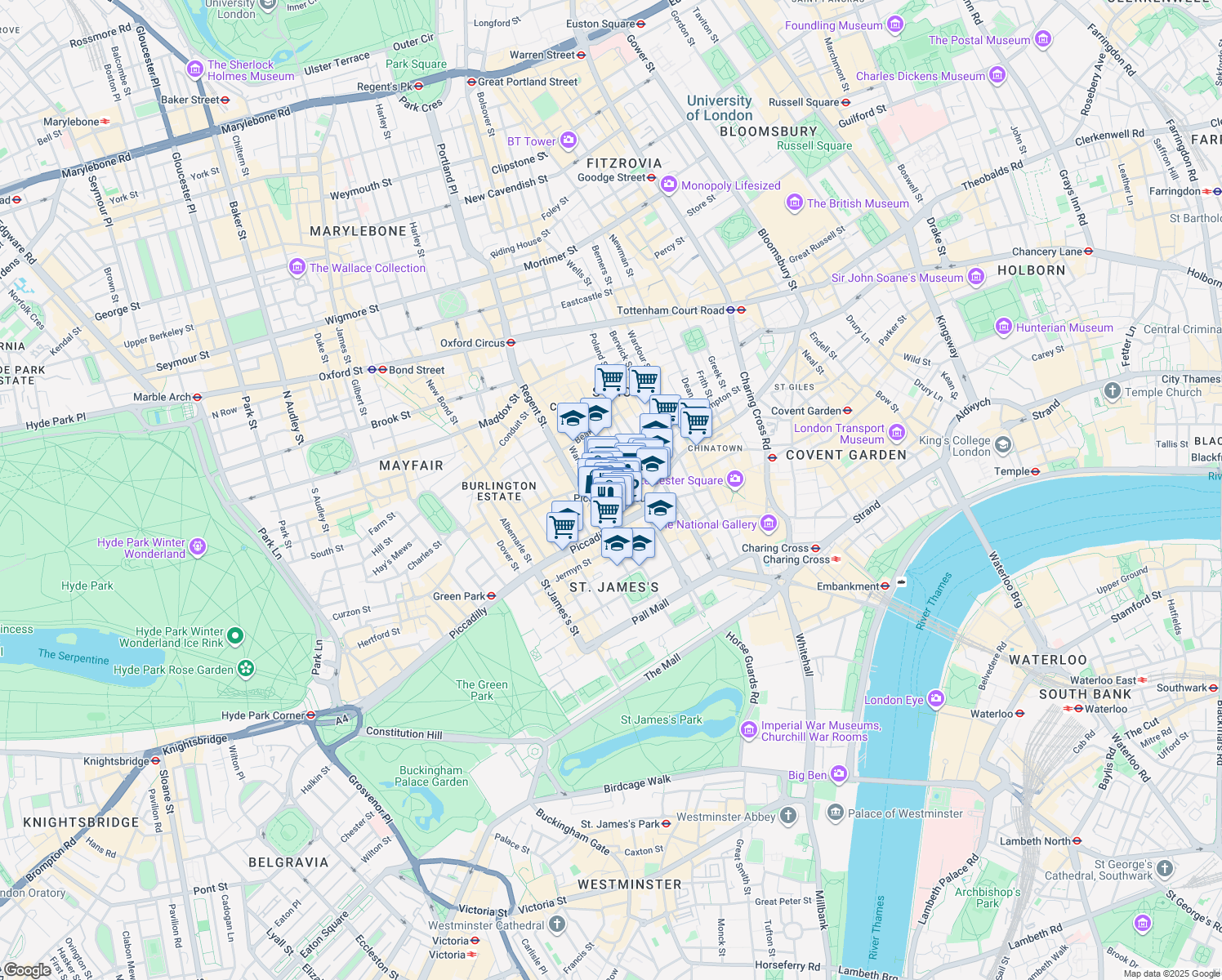 map of restaurants, bars, coffee shops, grocery stores, and more near in Greater London