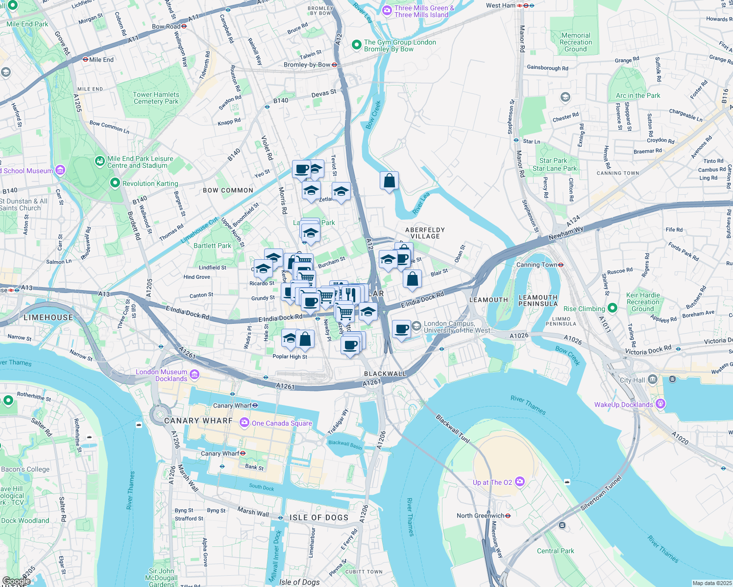 map of restaurants, bars, coffee shops, grocery stores, and more near 52 Saint Leonards Road in Greater London