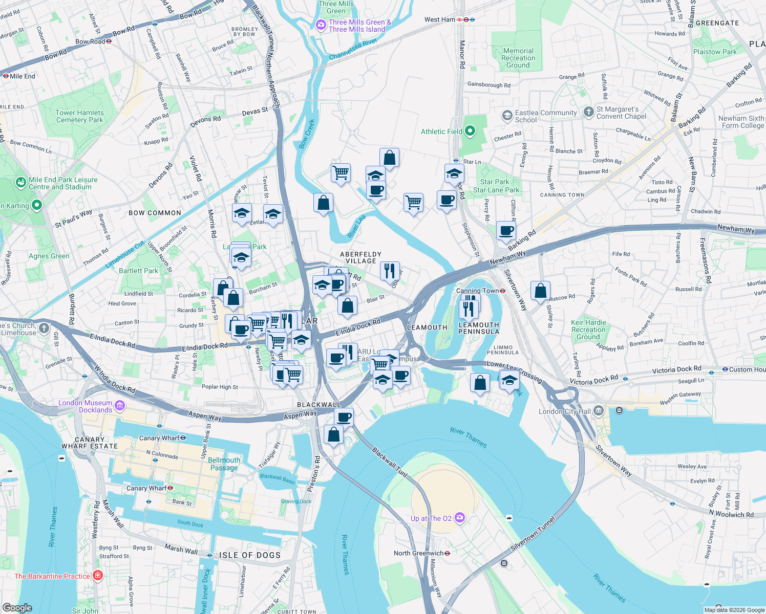 map of restaurants, bars, coffee shops, grocery stores, and more near 21 New Village Avenue in Greater London