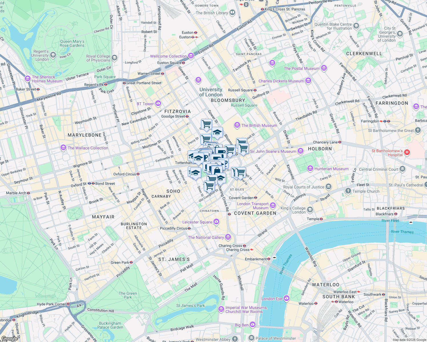 map of restaurants, bars, coffee shops, grocery stores, and more near 4 Soho Place in Greater London