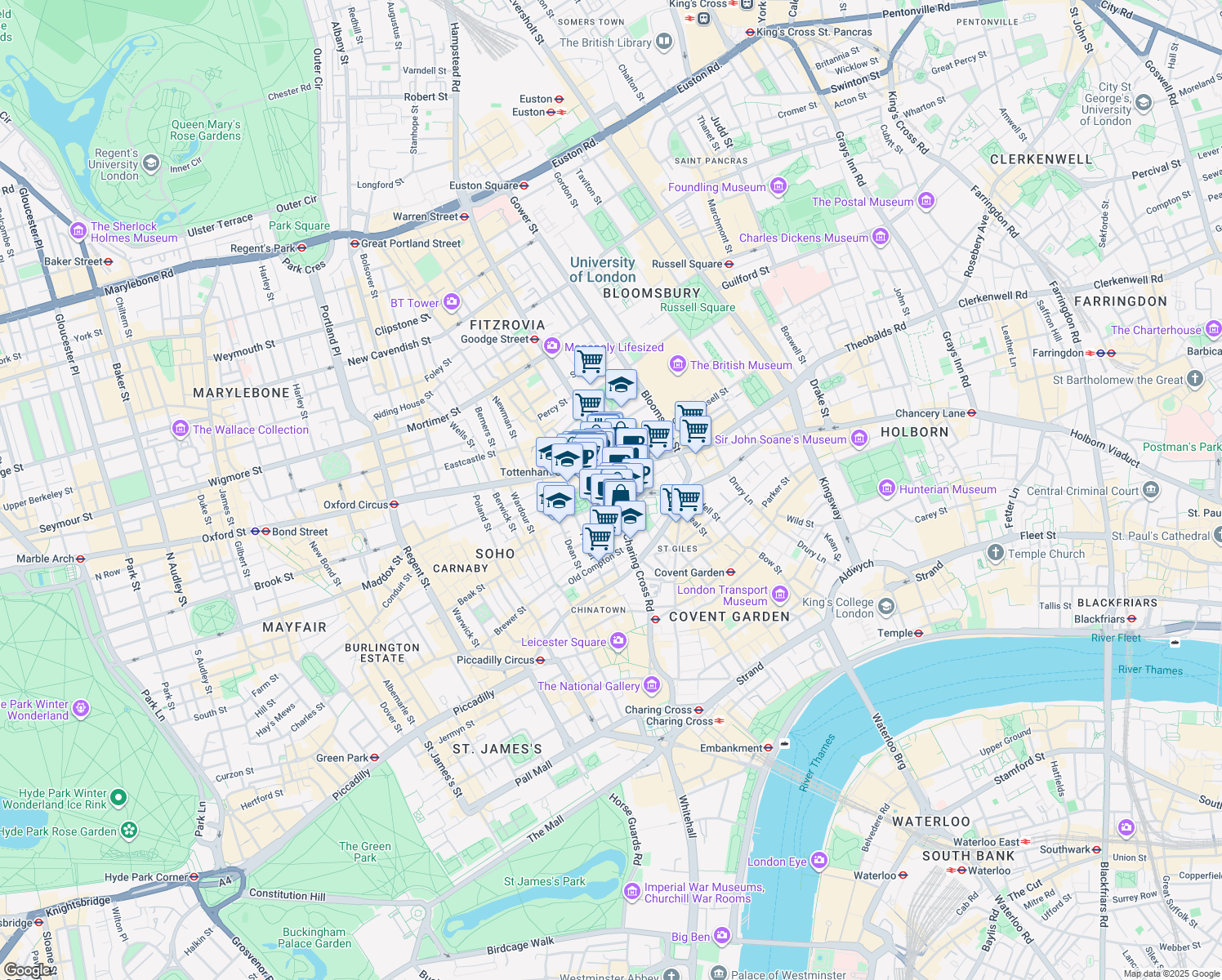 map of restaurants, bars, coffee shops, grocery stores, and more near 4 Soho Place in Greater London