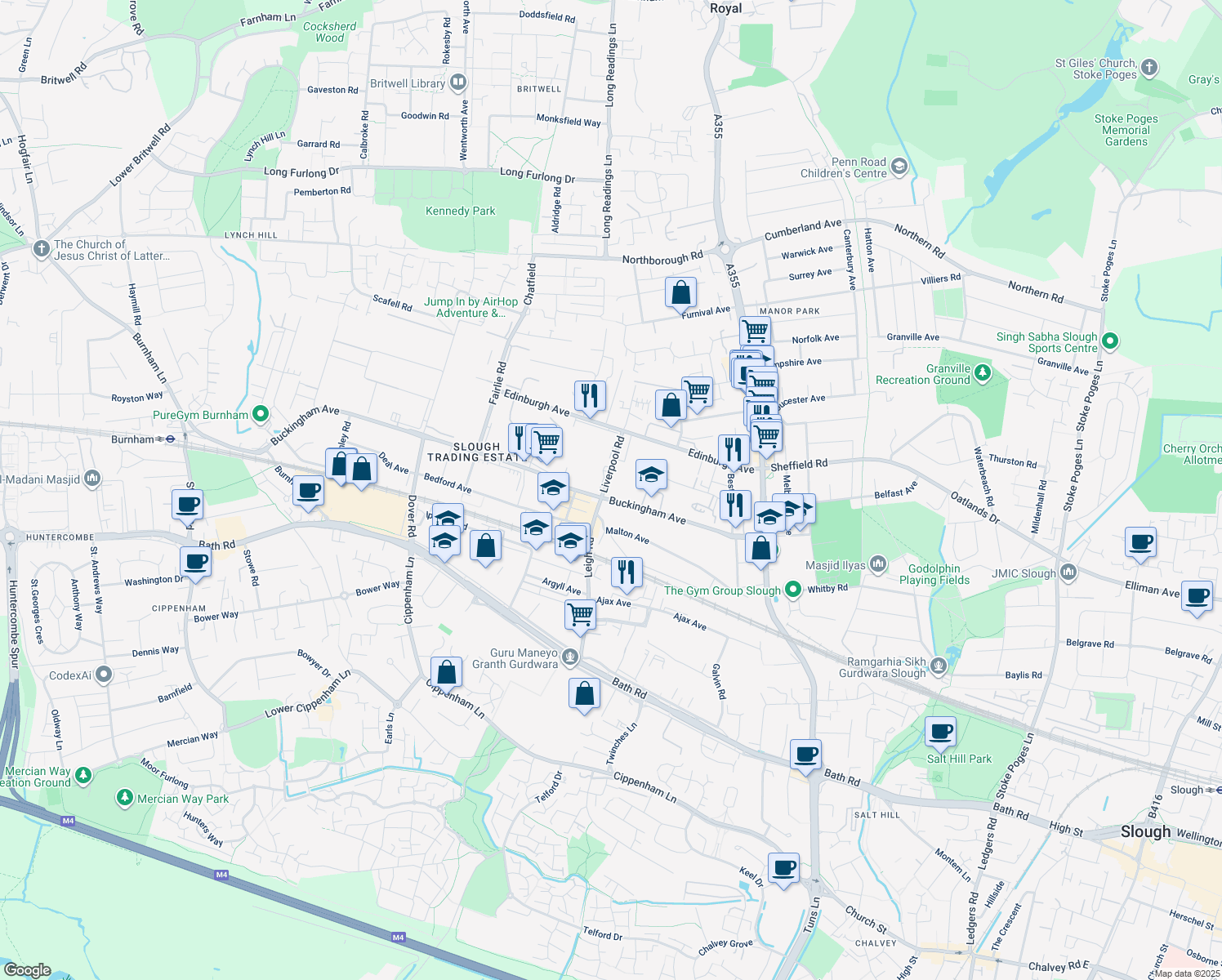 map of restaurants, bars, coffee shops, grocery stores, and more near in Berkshire