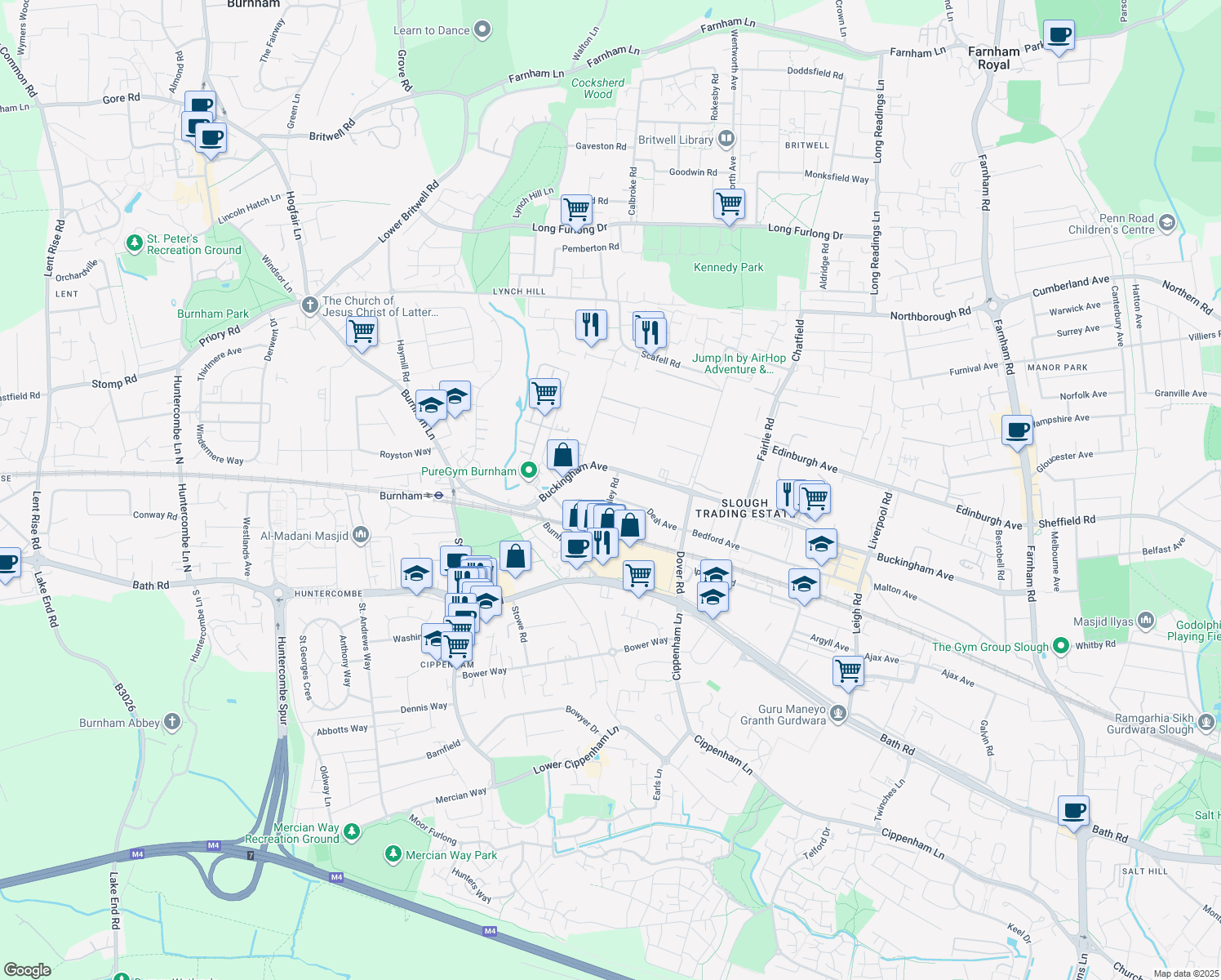 map of restaurants, bars, coffee shops, grocery stores, and more near 767 Henley Road in Berkshire