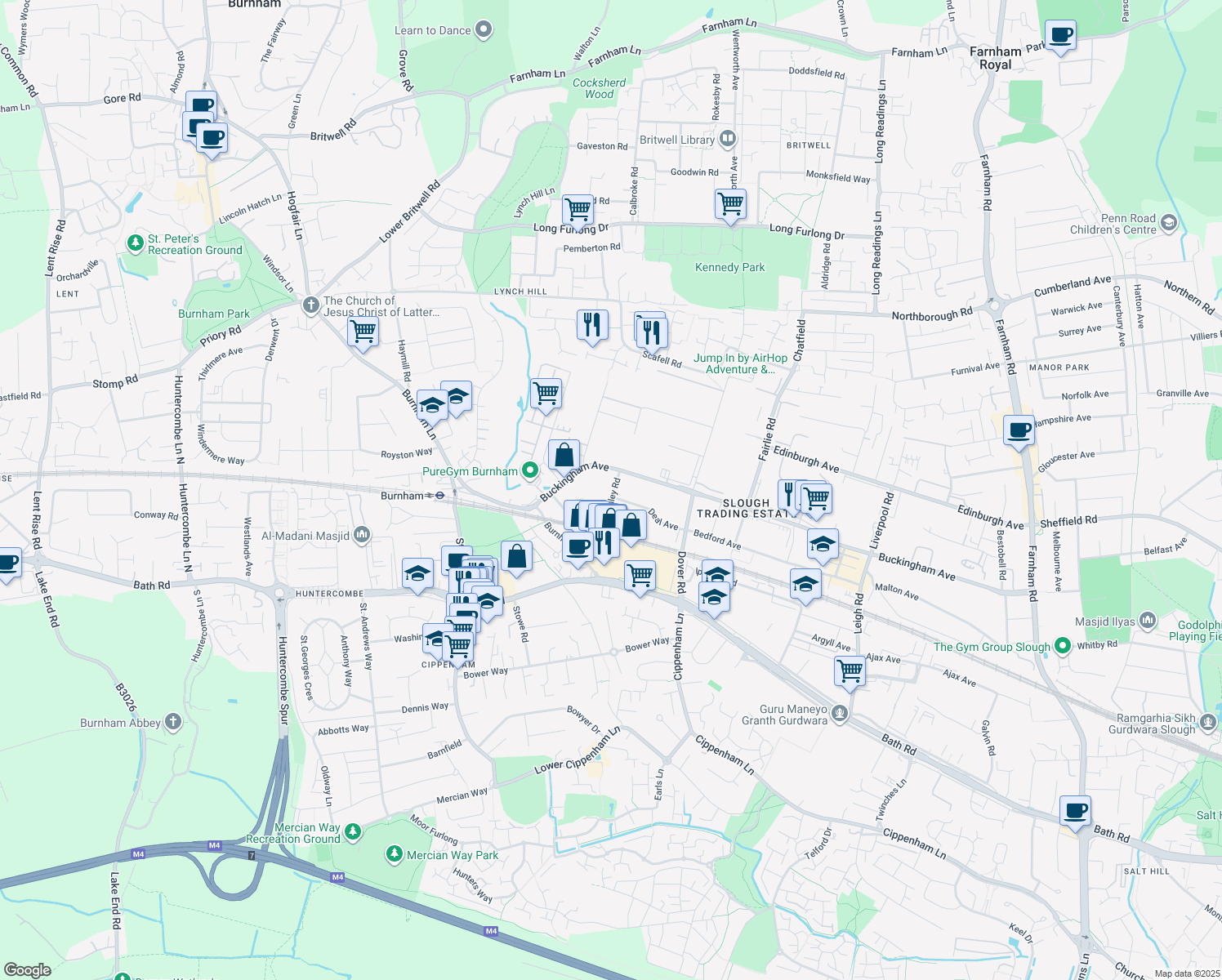 map of restaurants, bars, coffee shops, grocery stores, and more near 767 Henley Road in Berkshire