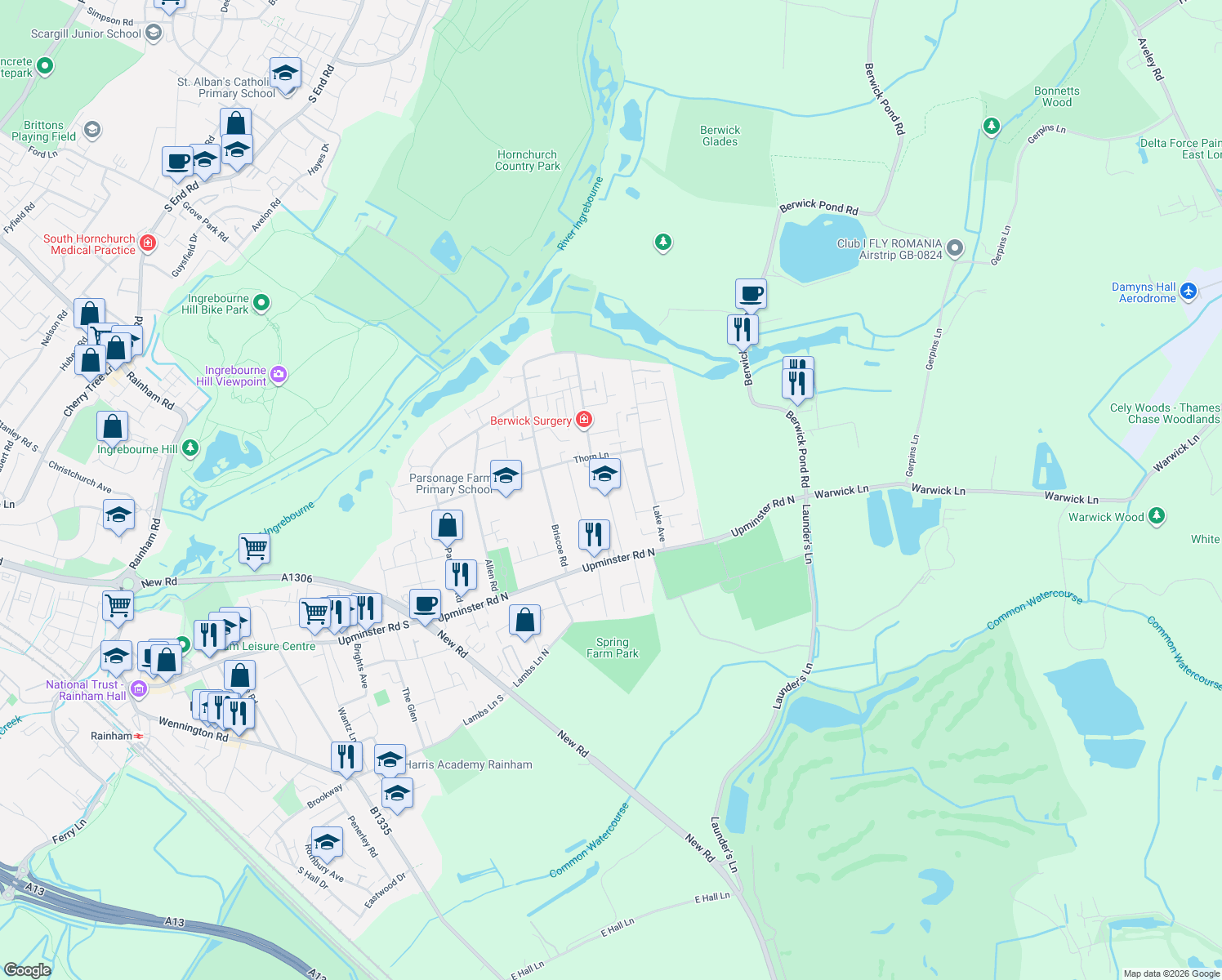 map of restaurants, bars, coffee shops, grocery stores, and more near 42 Fairview Avenue in Greater London