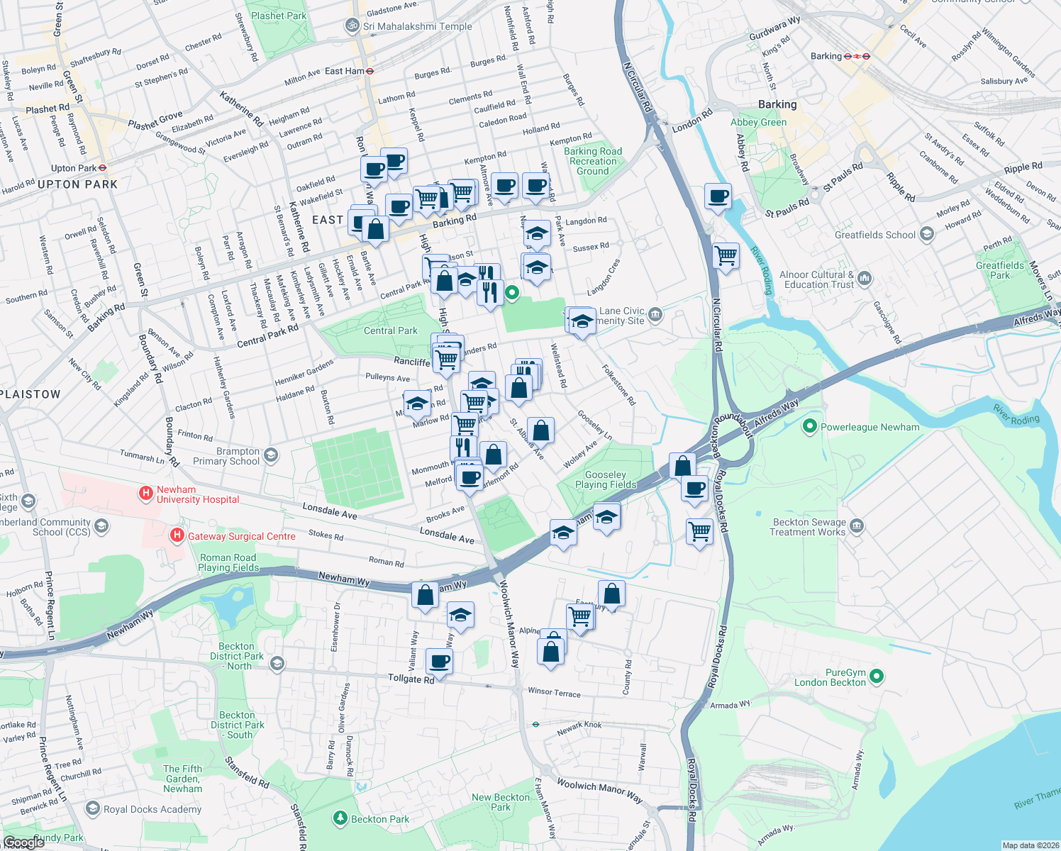 map of restaurants, bars, coffee shops, grocery stores, and more near in London