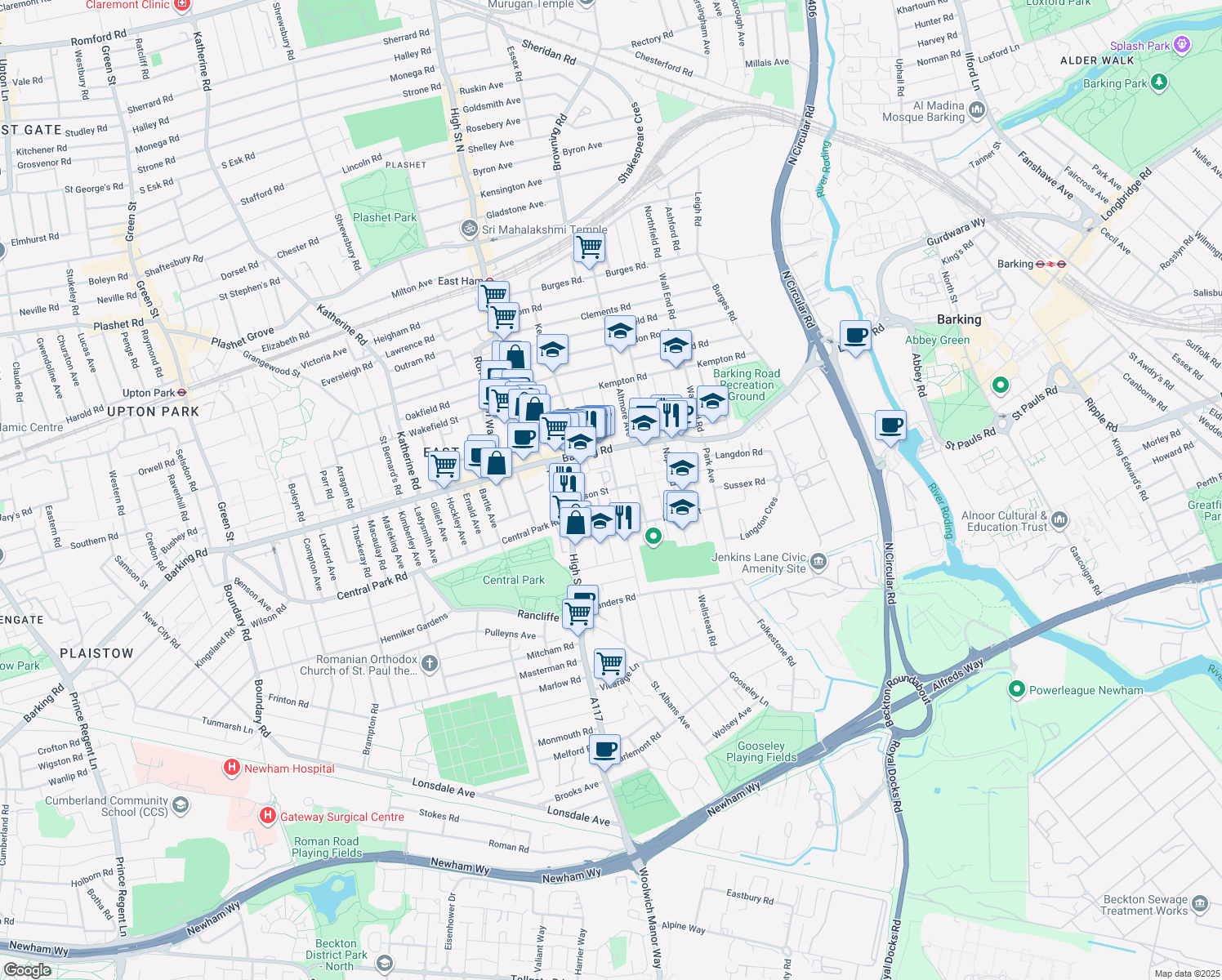 map of restaurants, bars, coffee shops, grocery stores, and more near Nelson Street in Greater London