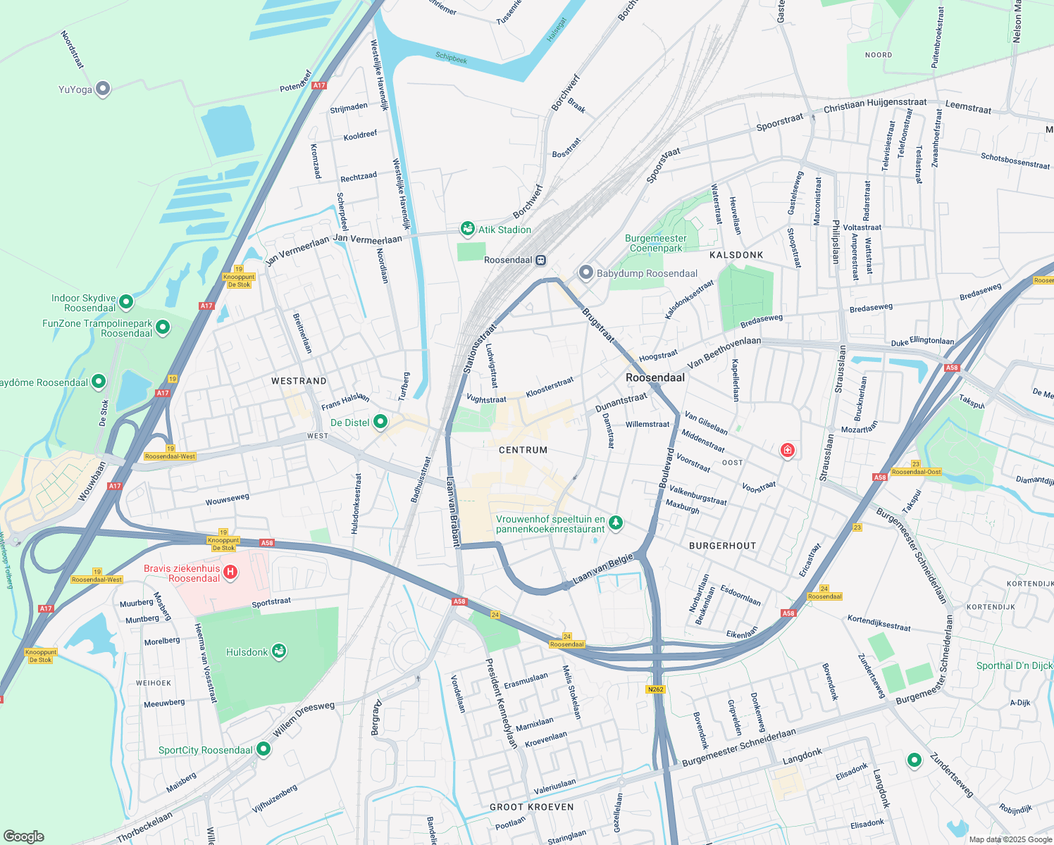 map of restaurants, bars, coffee shops, grocery stores, and more near 13A Bloemenmarkt in Roosendaal