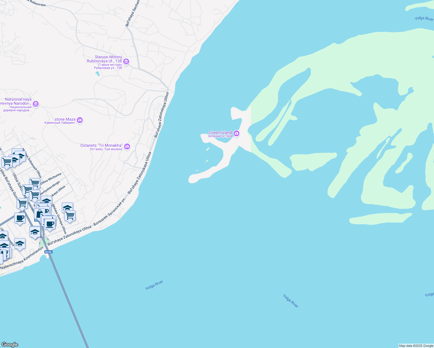 map of restaurants, bars, coffee shops, grocery stores, and more near in Saratov
