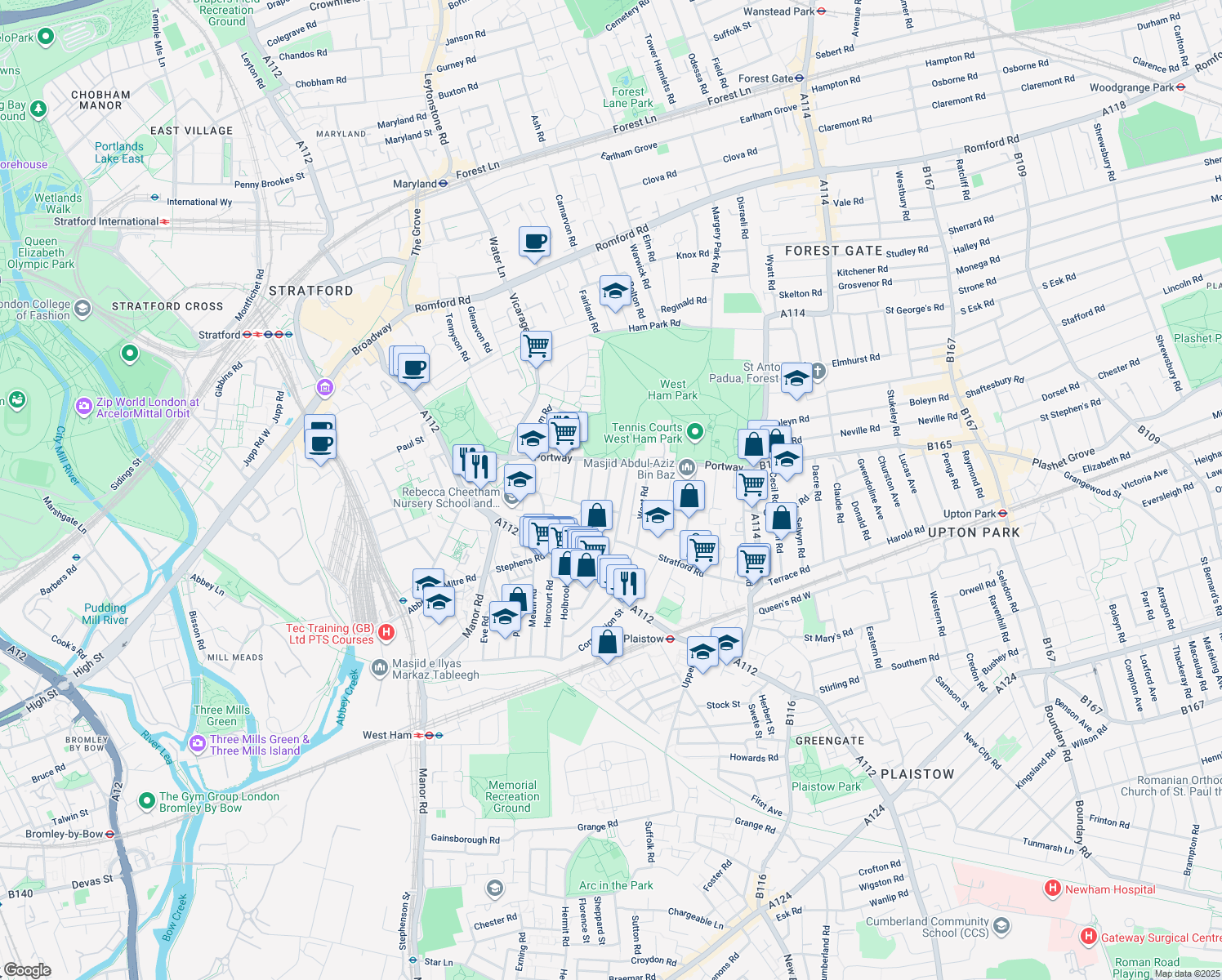 map of restaurants, bars, coffee shops, grocery stores, and more near in London
