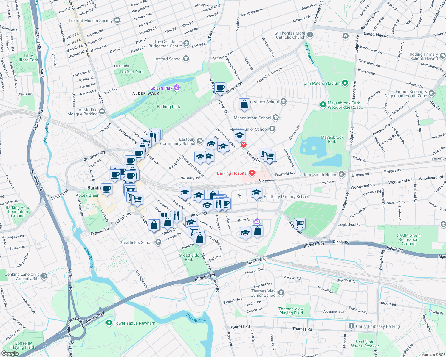 map of restaurants, bars, coffee shops, grocery stores, and more near 40 Thornhill Gardens in Greater London
