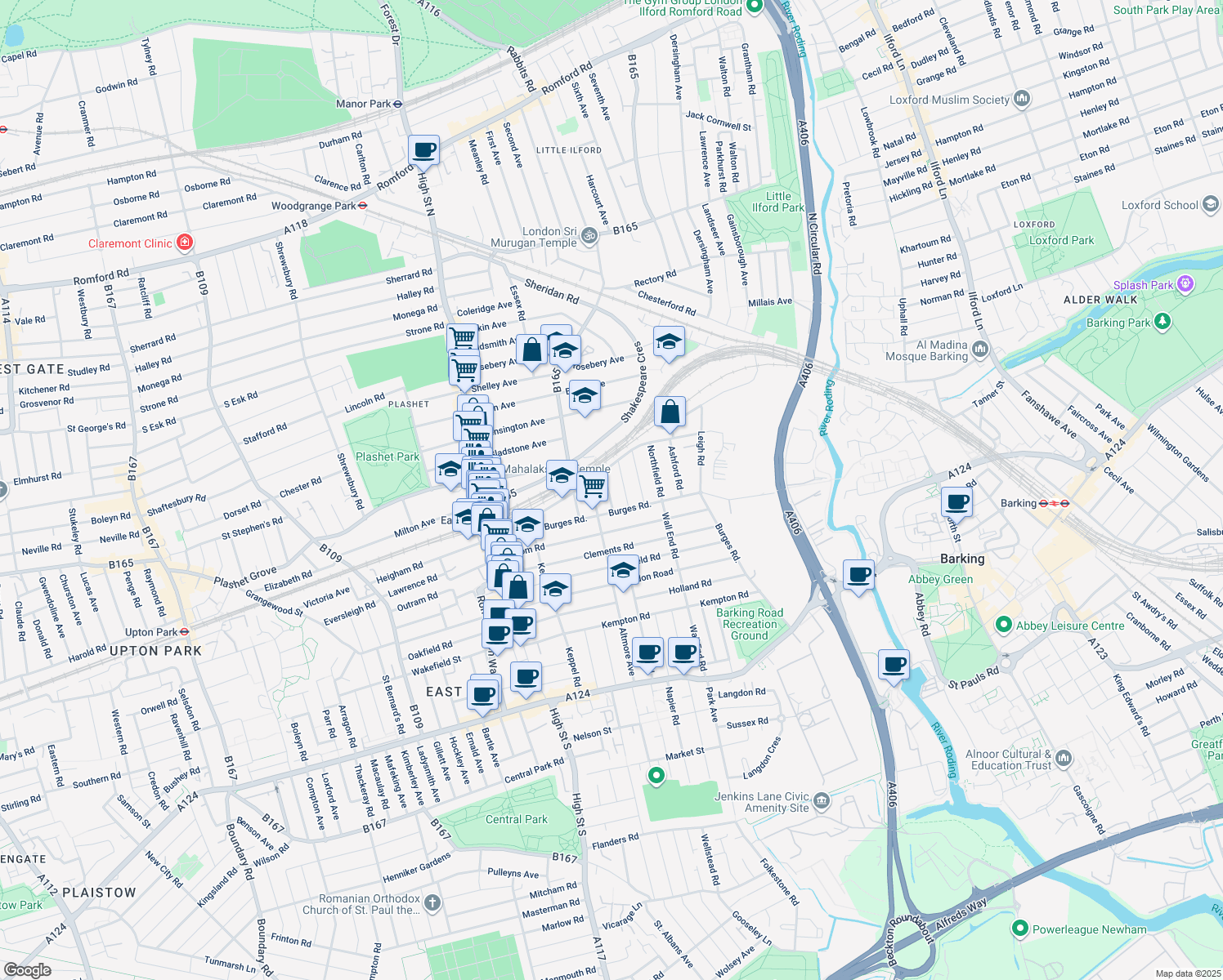 map of restaurants, bars, coffee shops, grocery stores, and more near 174 Altmore Avenue in Greater London