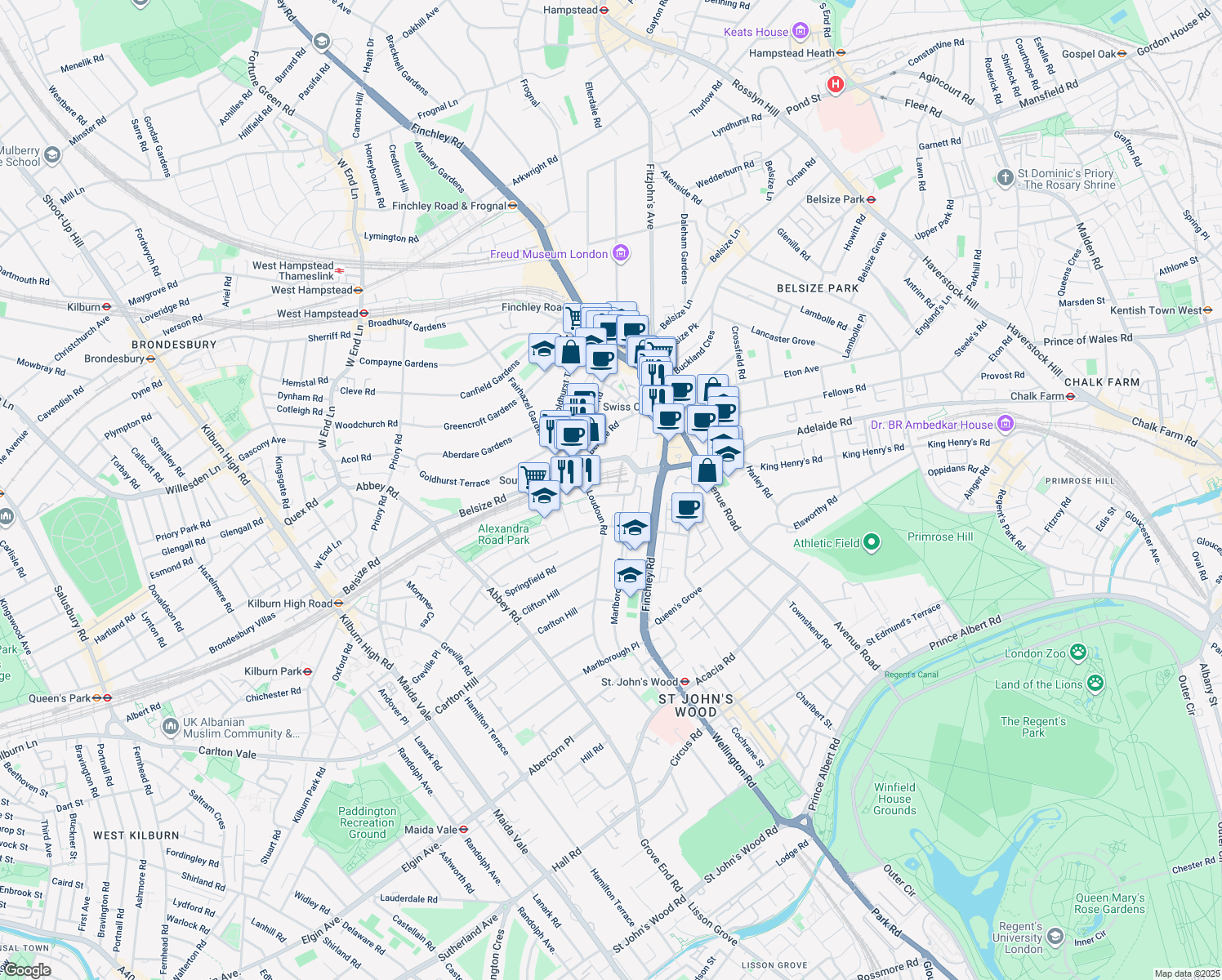 map of restaurants, bars, coffee shops, grocery stores, and more near 14-16 Alexandra Road in Greater London