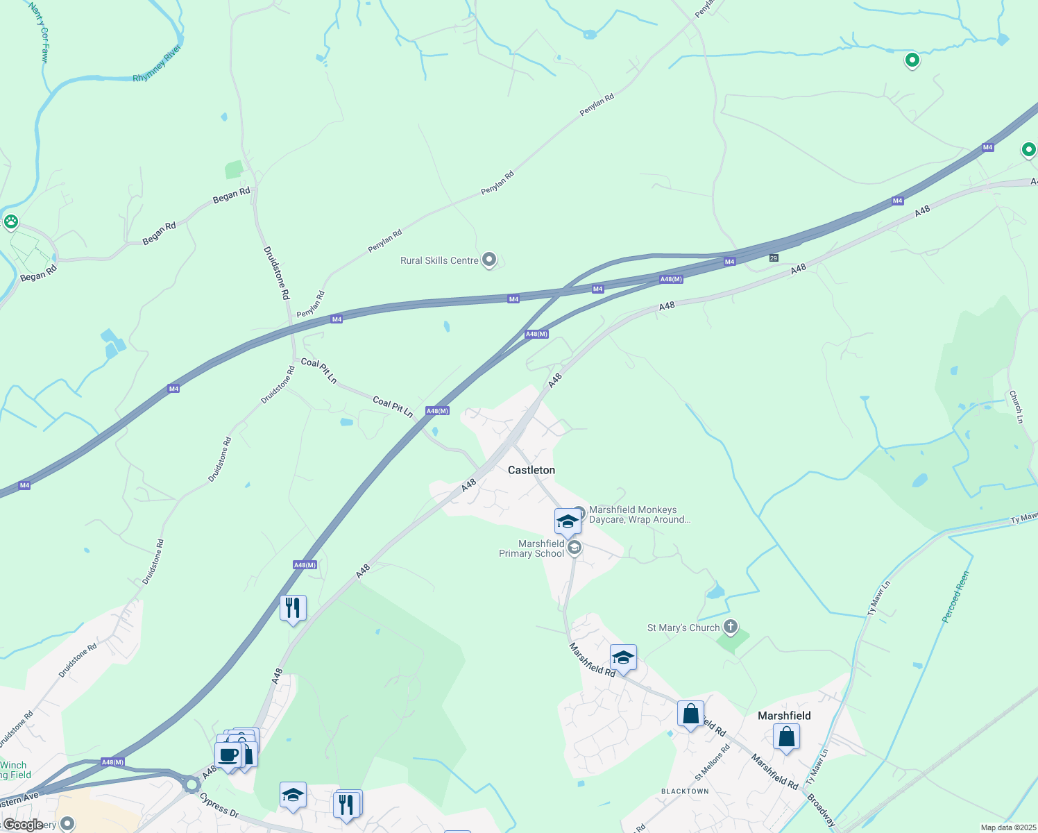 map of restaurants, bars, coffee shops, grocery stores, and more near in Newport