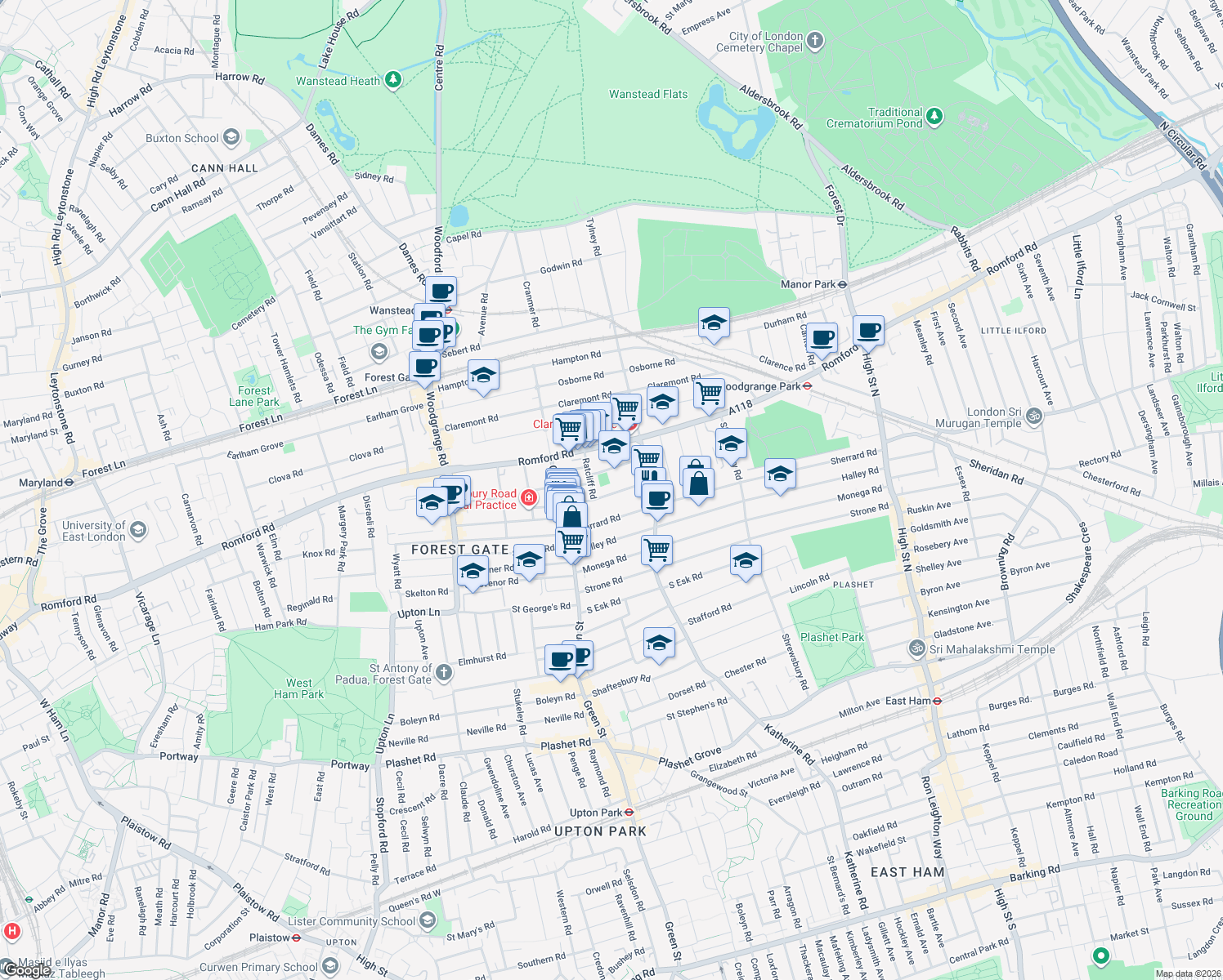 map of restaurants, bars, coffee shops, grocery stores, and more near 47 Henderson Rd in Greater London