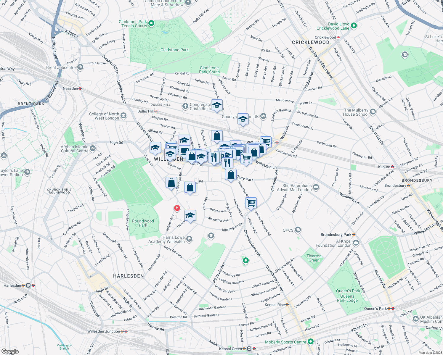 map of restaurants, bars, coffee shops, grocery stores, and more near Grange Road in Greater London