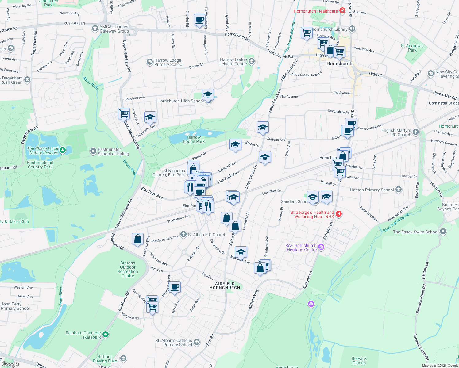 map of restaurants, bars, coffee shops, grocery stores, and more near Brian Close in Greater London