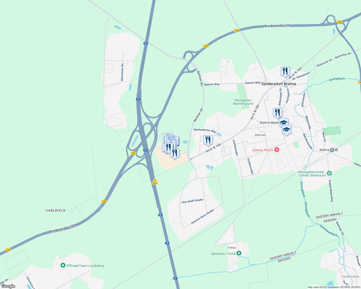 map of restaurants, bars, coffee shops, grocery stores, and more near 2 Thiemendorfer Mark in Sandersdorf-Brehna