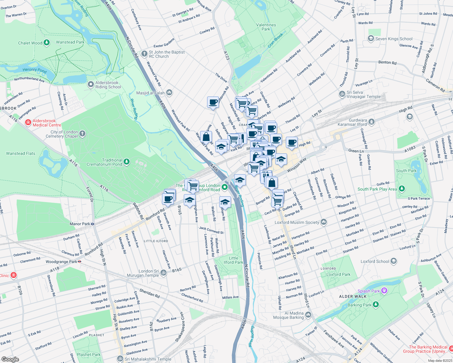 map of restaurants, bars, coffee shops, grocery stores, and more near in London
