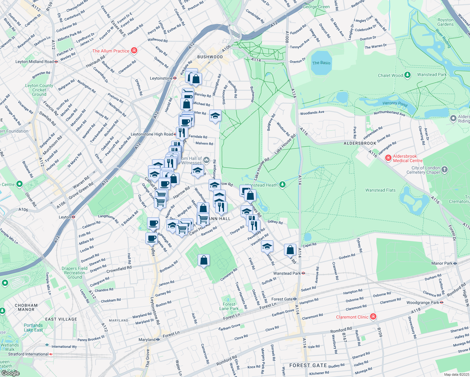 map of restaurants, bars, coffee shops, grocery stores, and more near 228 Harrow Road in Greater London