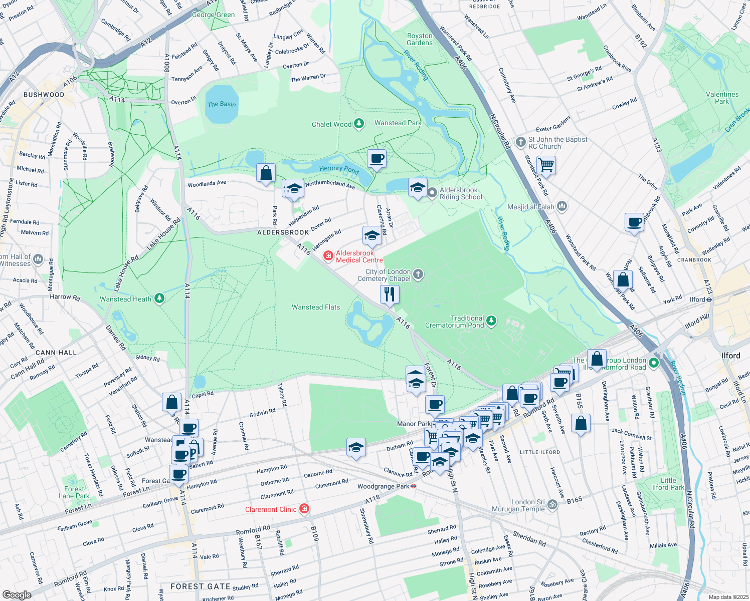 map of restaurants, bars, coffee shops, grocery stores, and more near in London