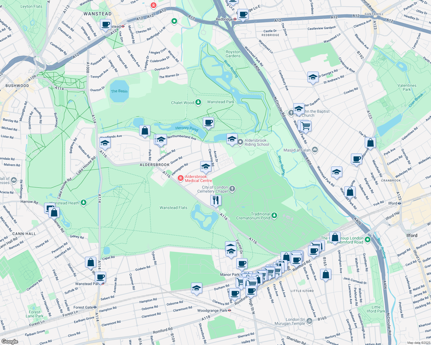 map of restaurants, bars, coffee shops, grocery stores, and more near in London