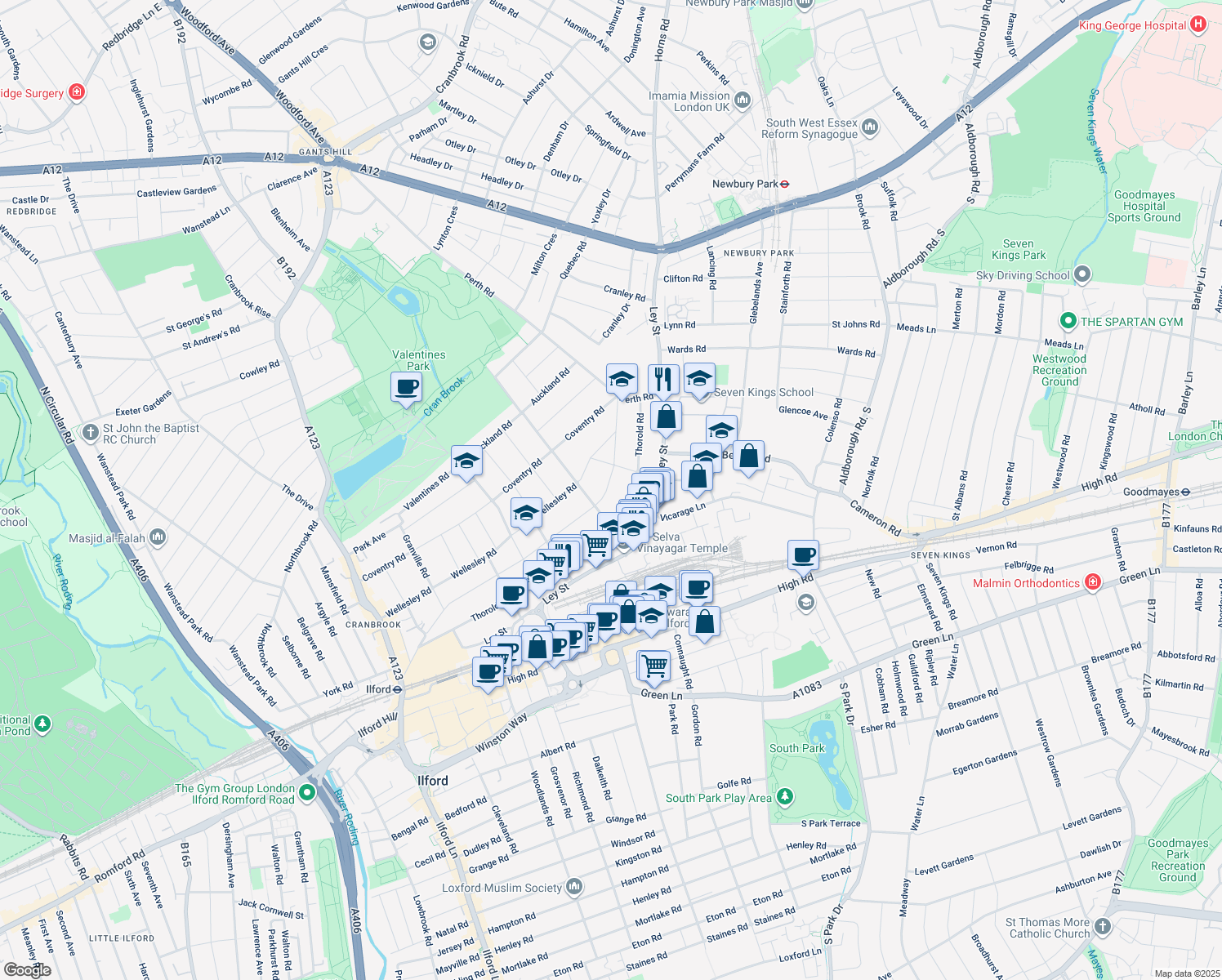 map of restaurants, bars, coffee shops, grocery stores, and more near 208 Balfour Road in Greater London