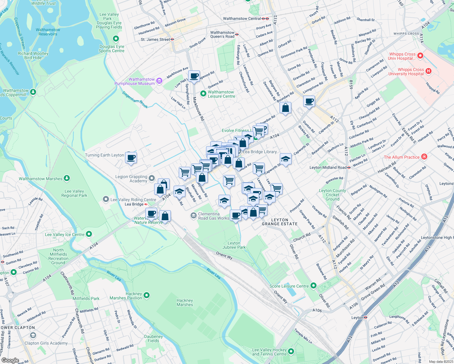 map of restaurants, bars, coffee shops, grocery stores, and more near in London