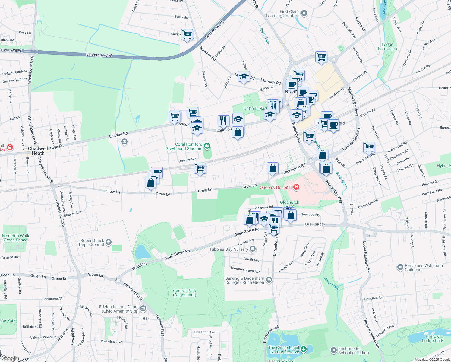 map of restaurants, bars, coffee shops, grocery stores, and more near in Greater London
