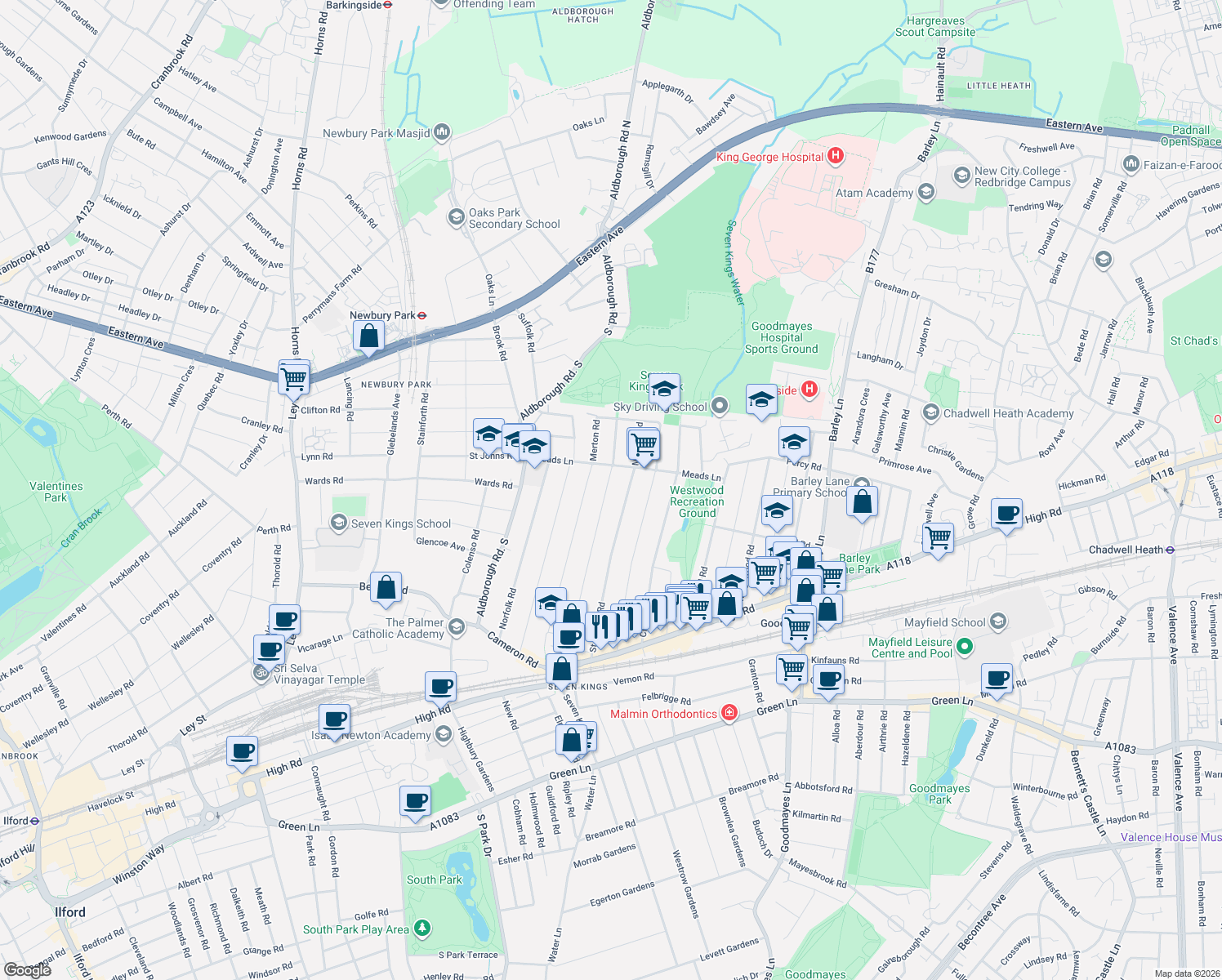 map of restaurants, bars, coffee shops, grocery stores, and more near 150 Lansdowne Road in Greater London