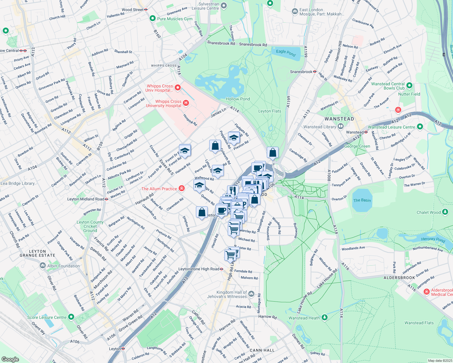 map of restaurants, bars, coffee shops, grocery stores, and more near in London
