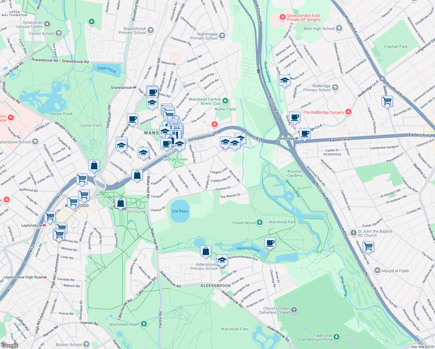 map of restaurants, bars, coffee shops, grocery stores, and more near in London