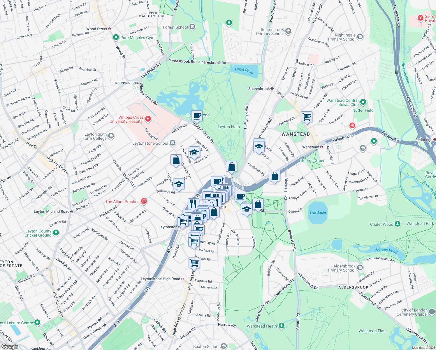 map of restaurants, bars, coffee shops, grocery stores, and more near 26 Teesdale Road in Greater London