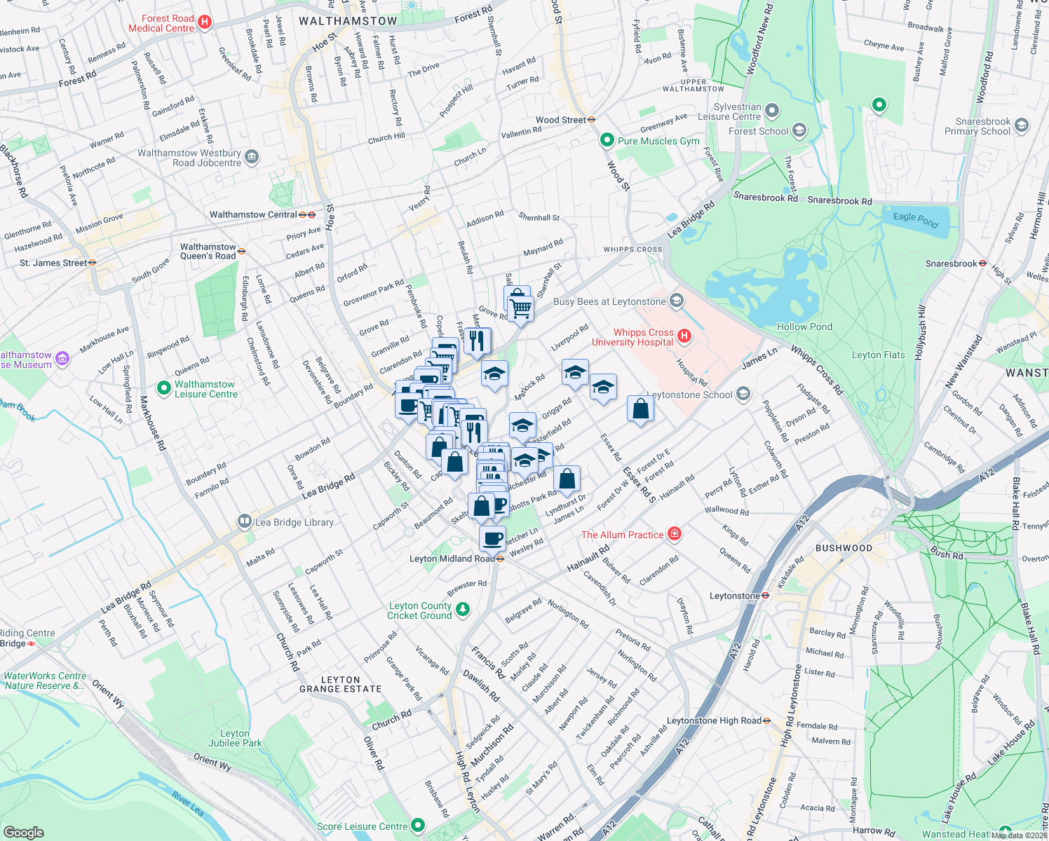 map of restaurants, bars, coffee shops, grocery stores, and more near in London