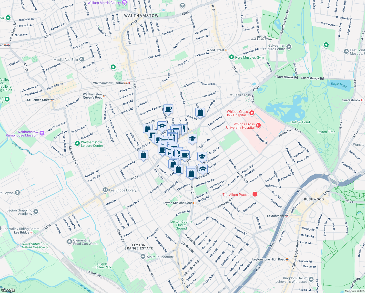 map of restaurants, bars, coffee shops, grocery stores, and more near in London