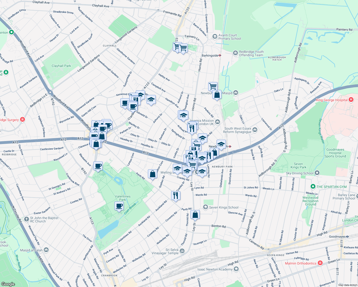 map of restaurants, bars, coffee shops, grocery stores, and more near 75 Yoxley Drive in Greater London