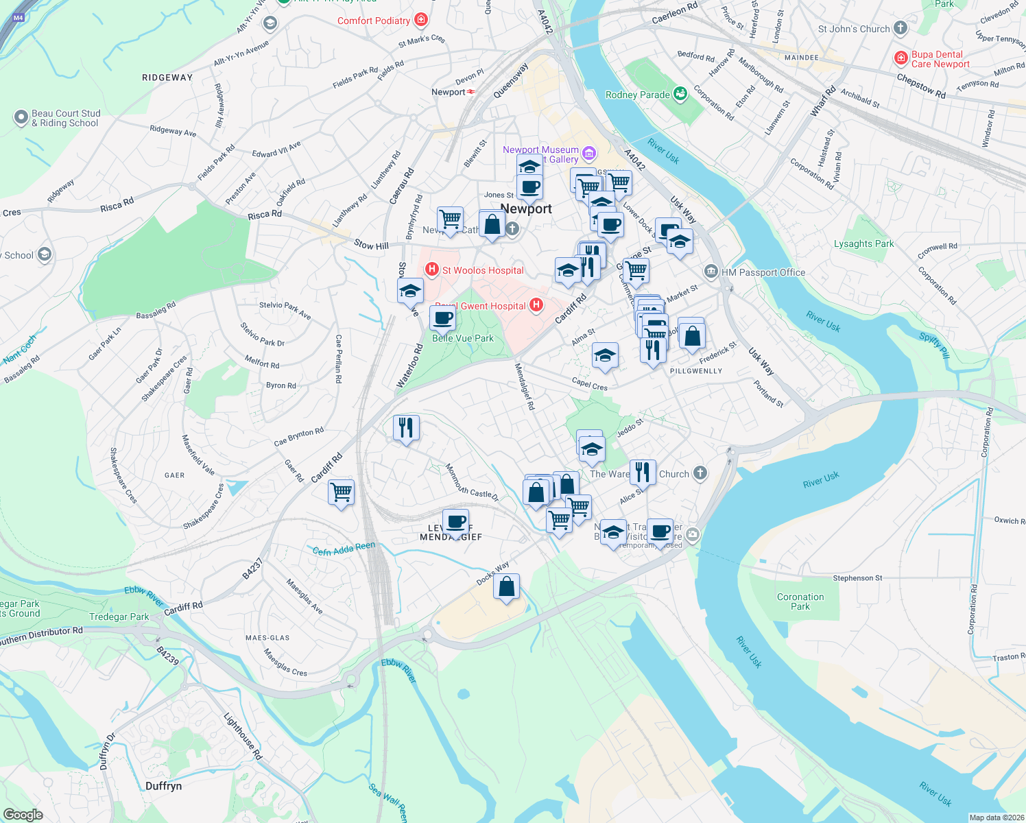 map of restaurants, bars, coffee shops, grocery stores, and more near 14 Walker Point Way in Newport