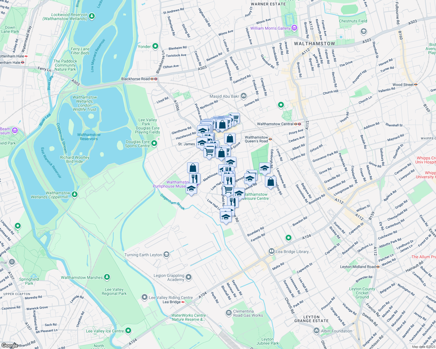 map of restaurants, bars, coffee shops, grocery stores, and more near in London