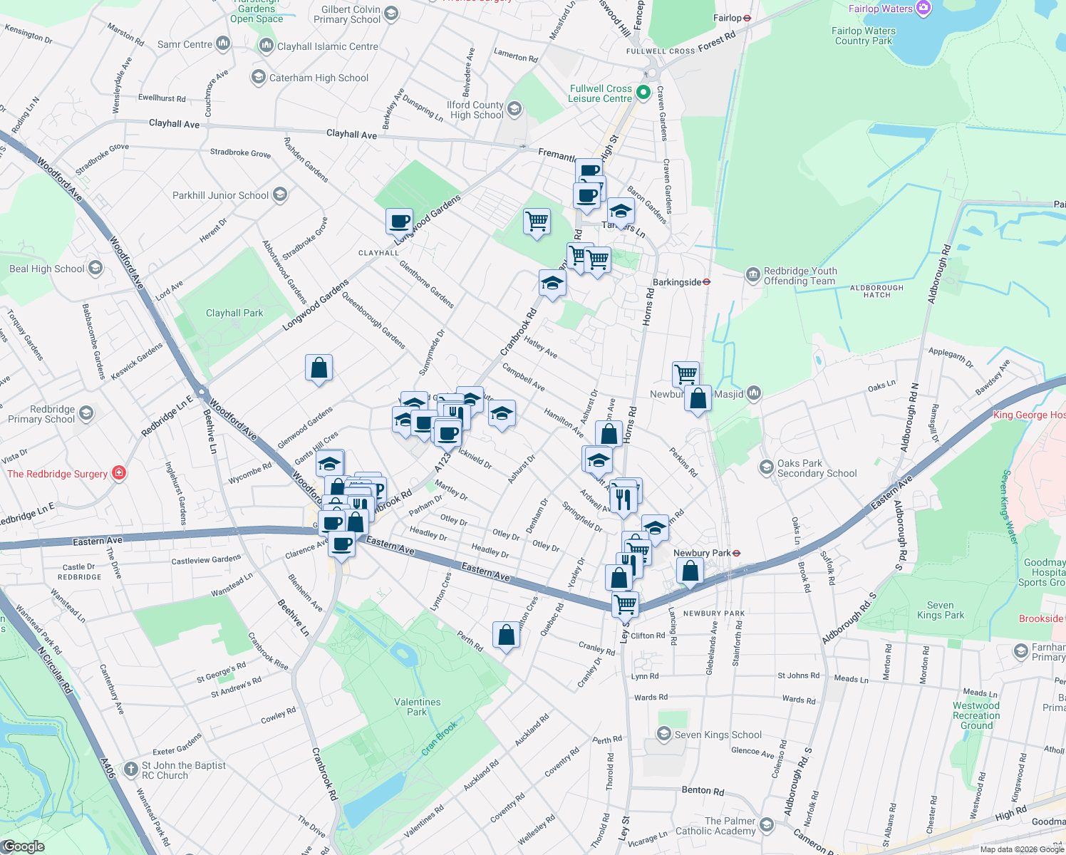 map of restaurants, bars, coffee shops, grocery stores, and more near 70 Bute Road in Greater London