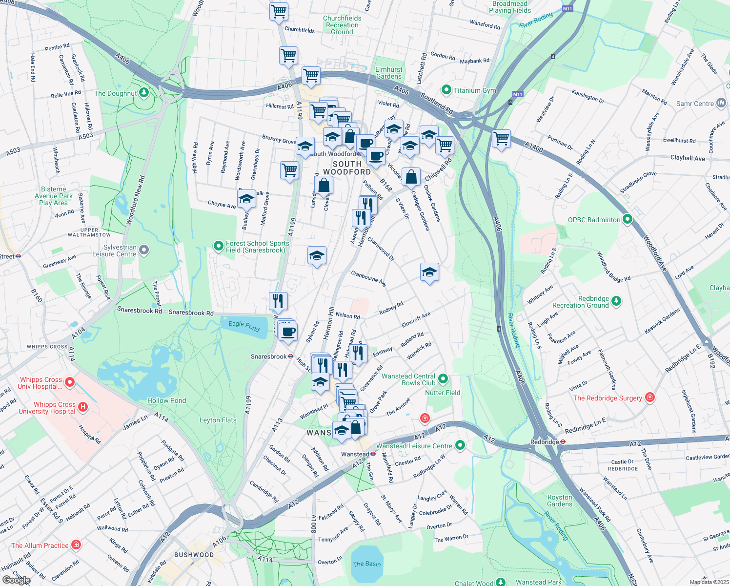 map of restaurants, bars, coffee shops, grocery stores, and more near in London