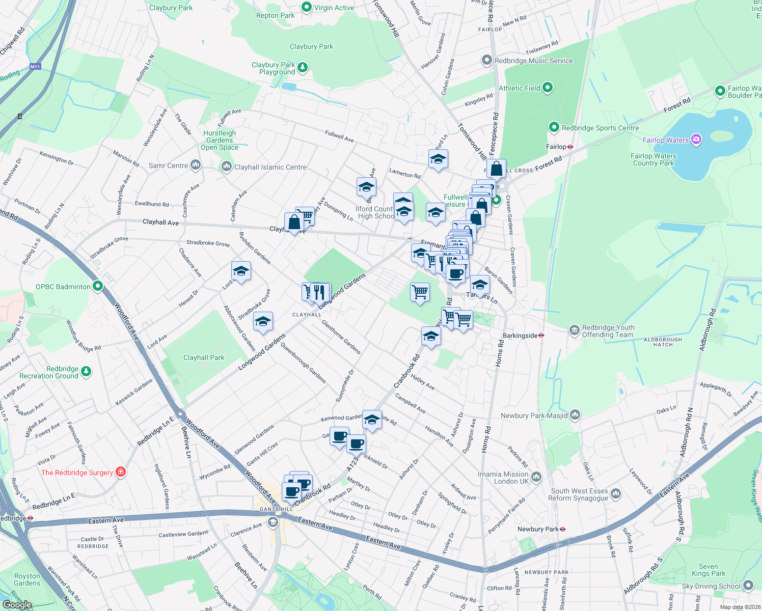 map of restaurants, bars, coffee shops, grocery stores, and more near 56 Greenleafe Drive in Greater London