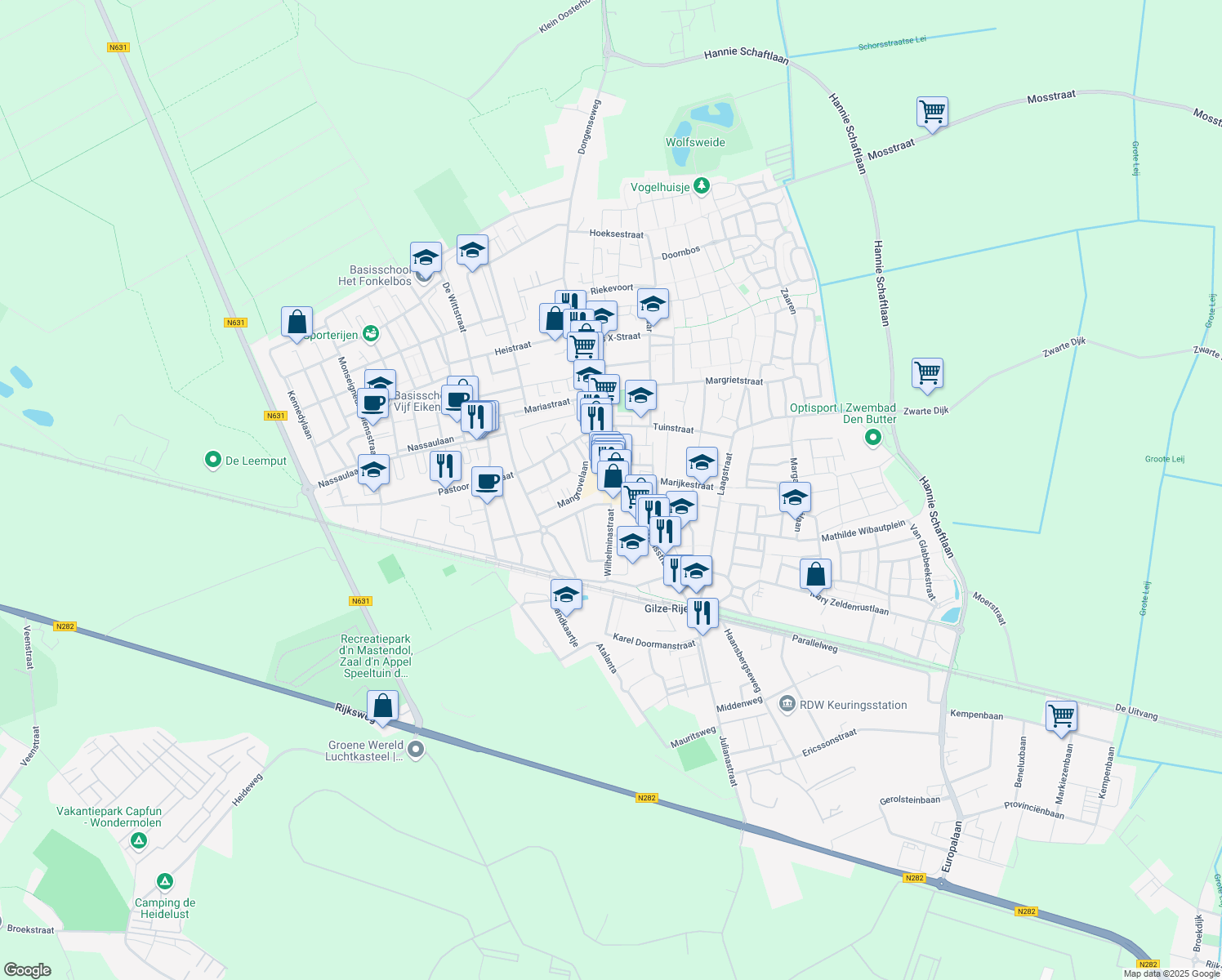 map of restaurants, bars, coffee shops, grocery stores, and more near in Rijen