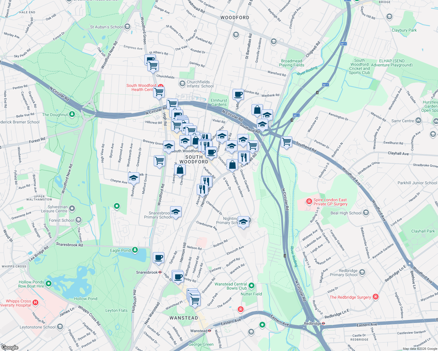map of restaurants, bars, coffee shops, grocery stores, and more near in London