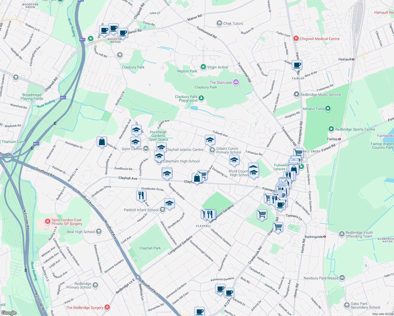 map of restaurants, bars, coffee shops, grocery stores, and more near 37 Strafford Avenue in Greater London