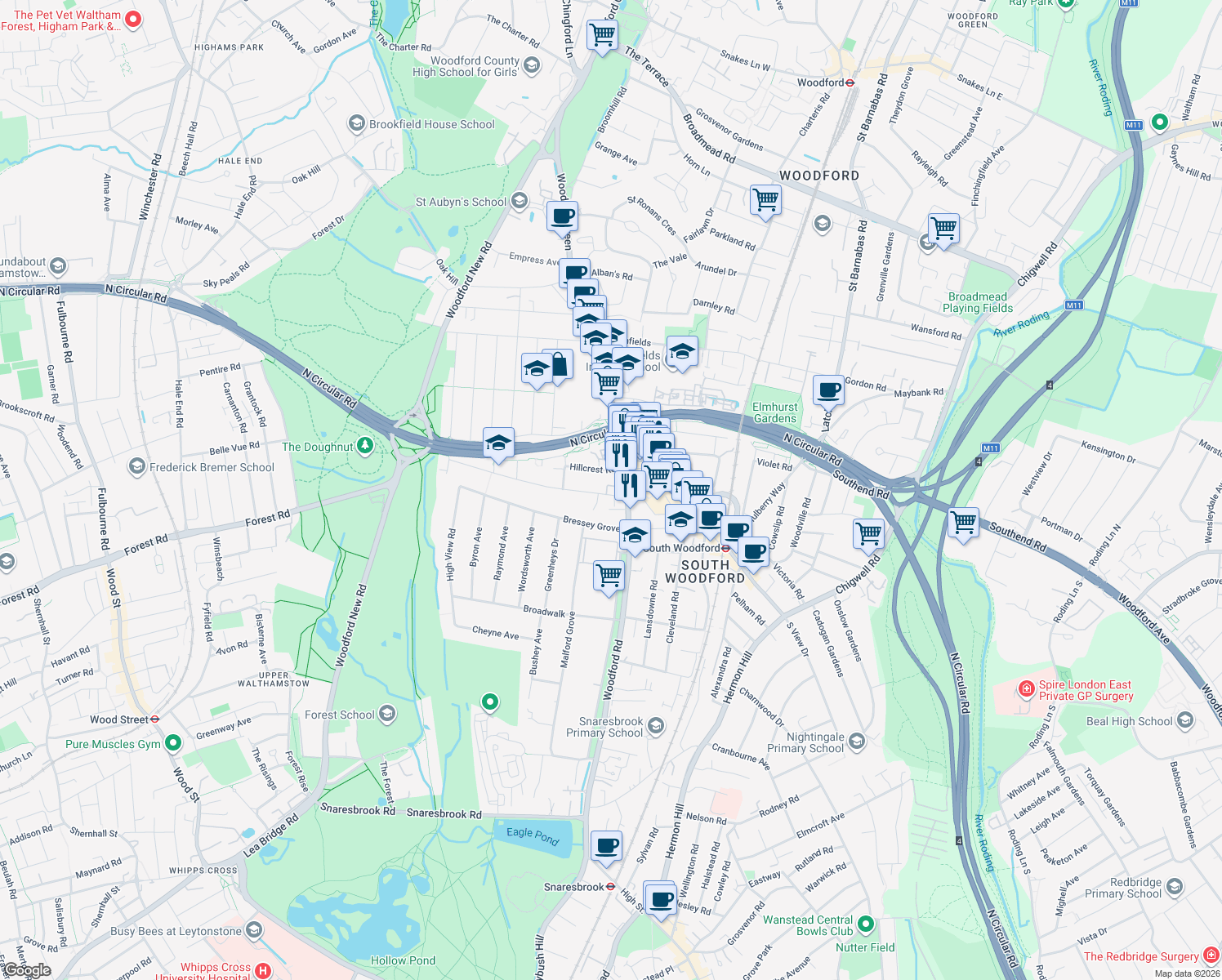map of restaurants, bars, coffee shops, grocery stores, and more near in London