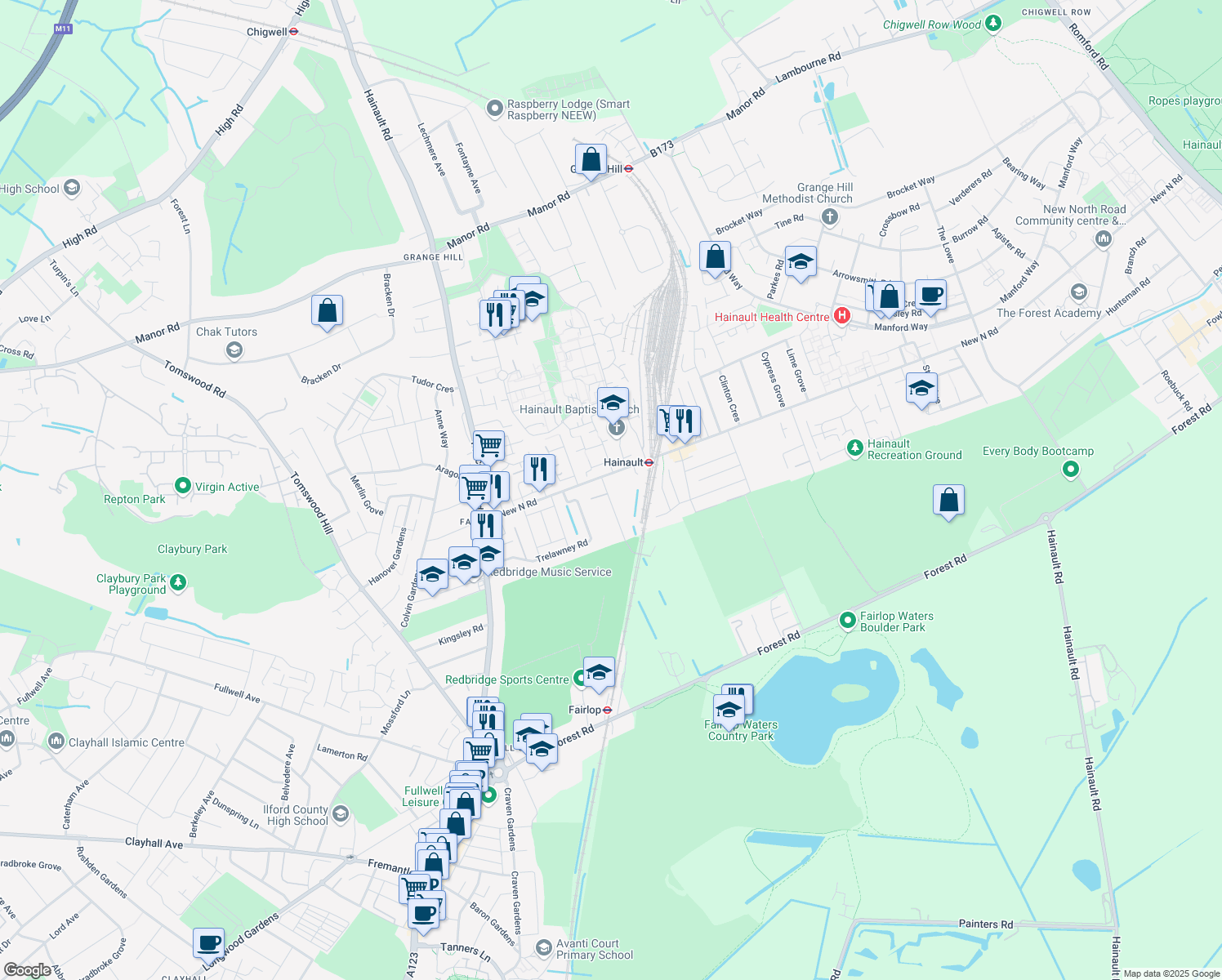 map of restaurants, bars, coffee shops, grocery stores, and more near 1A Hazelbrouck Gardens in Greater London