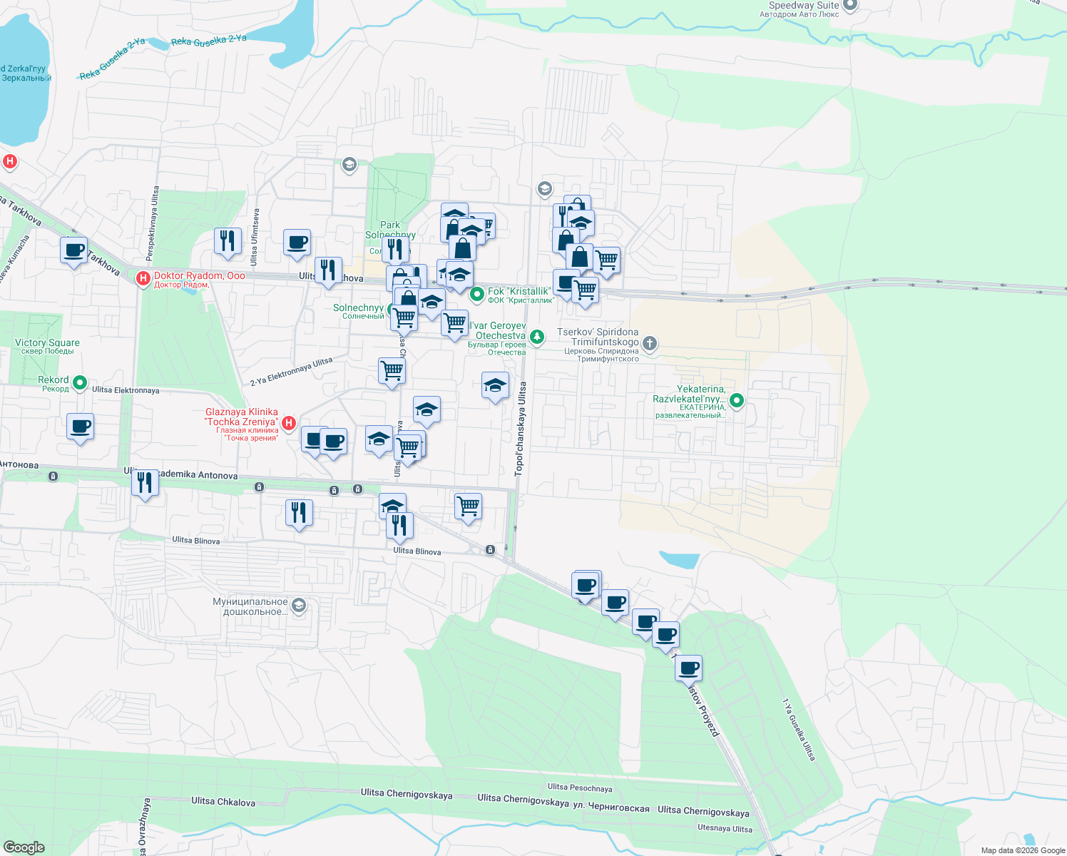map of restaurants, bars, coffee shops, grocery stores, and more near in Saratov